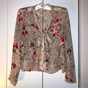 Zara Tiered Printed Tie Front Blouse Size XS